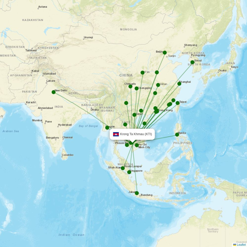 Route map over KTI airport