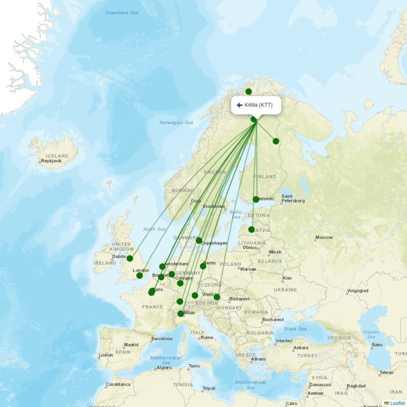 Route map over KTT airport