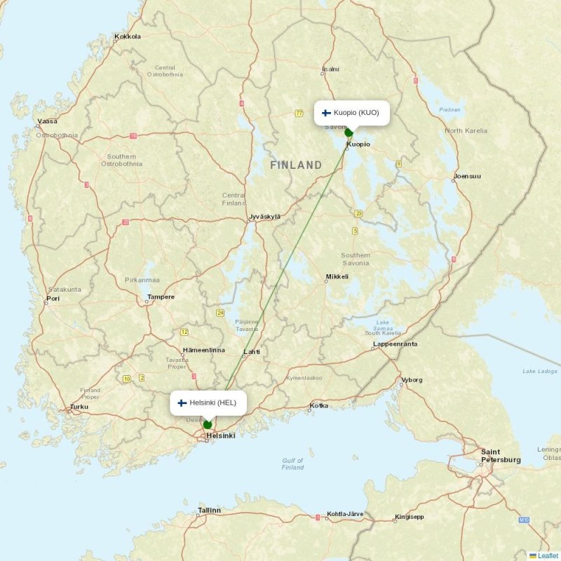 Route map over KUO airport