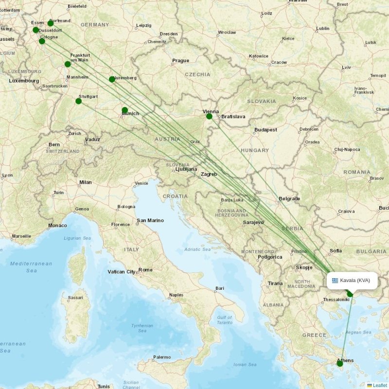 Route map over KVA airport