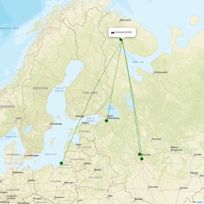 Route map over KVK airport