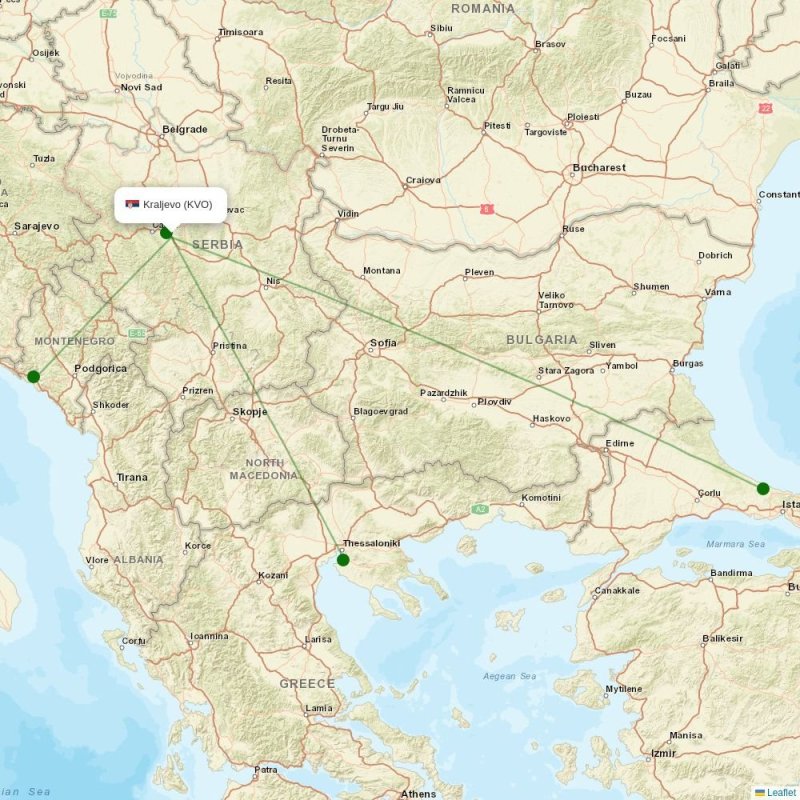 Route map over KVO airport