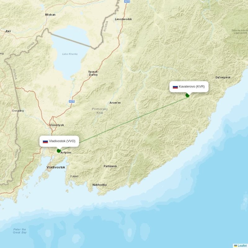 Route map over KVR airport