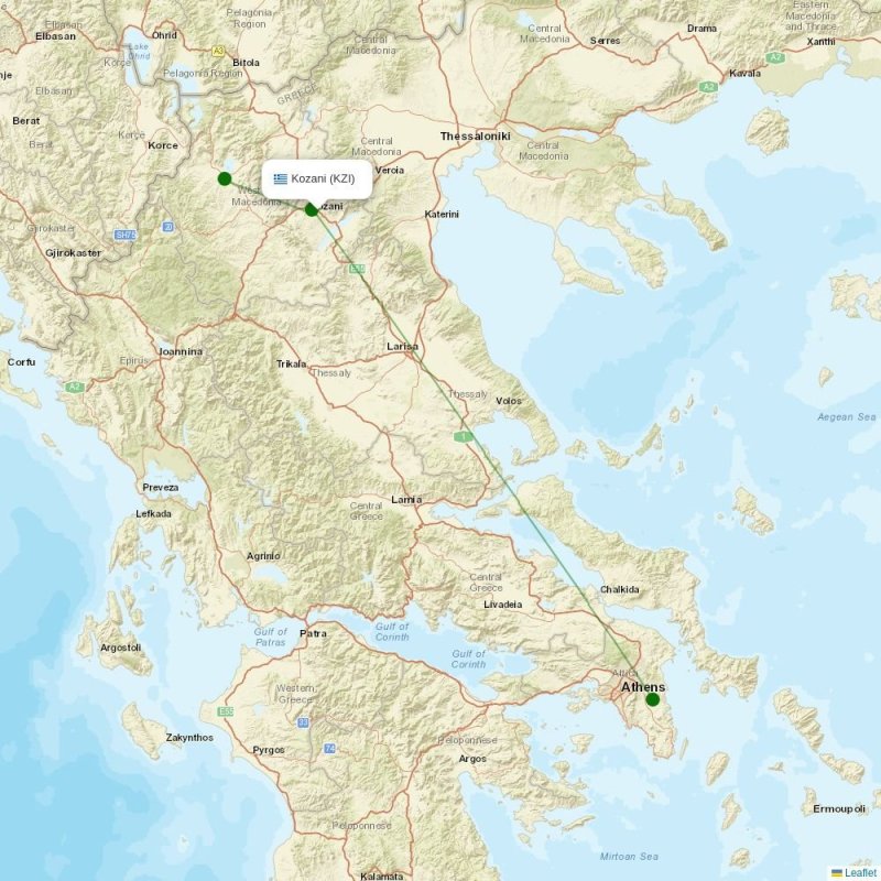 Route map over KZI airport