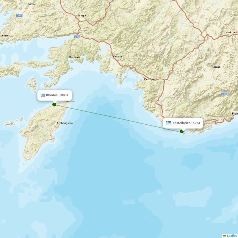 Route map over KZS airport