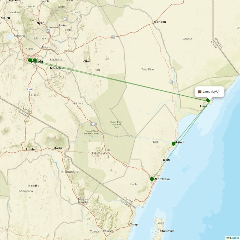 Route map over LAU airport
