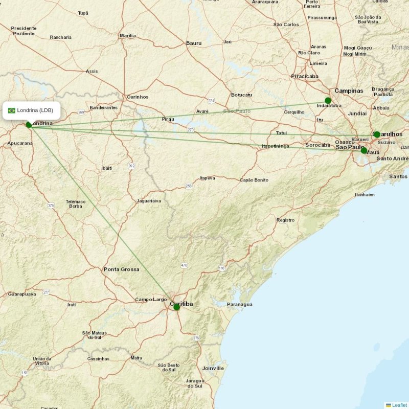 Route map over LDB airport