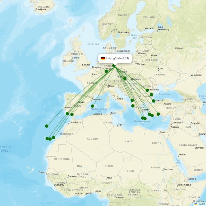 Route map over LEJ airport