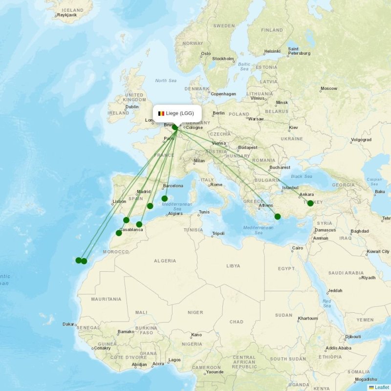 Route map over LGG airport