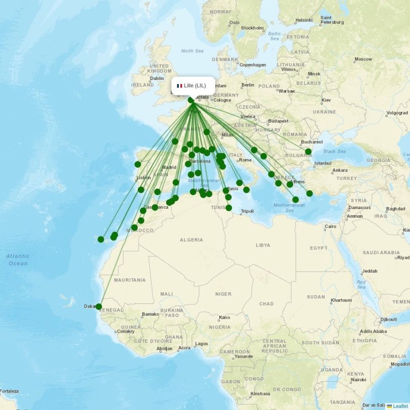 Route map over LIL airport