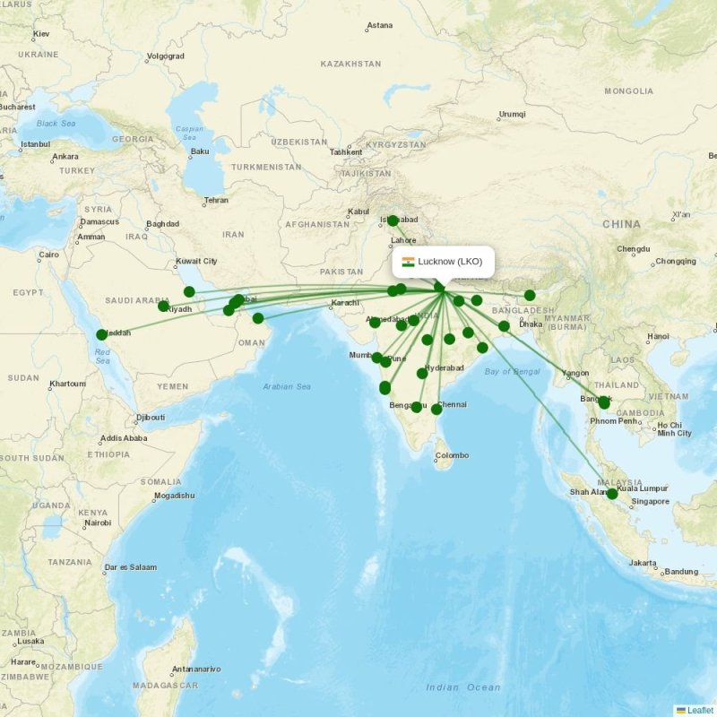 Route map over LKO airport