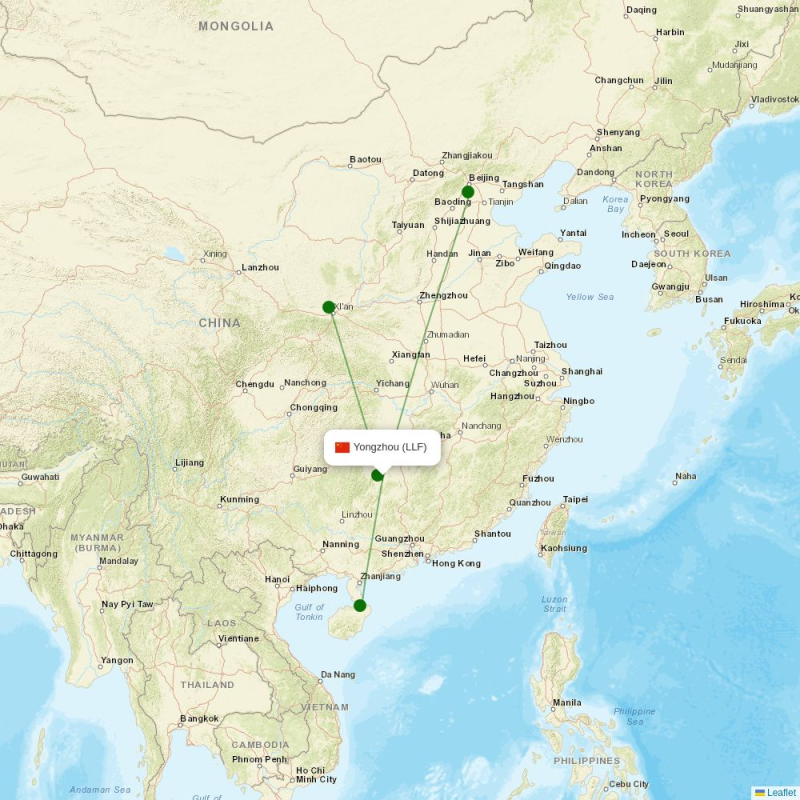 Route map over LLF airport