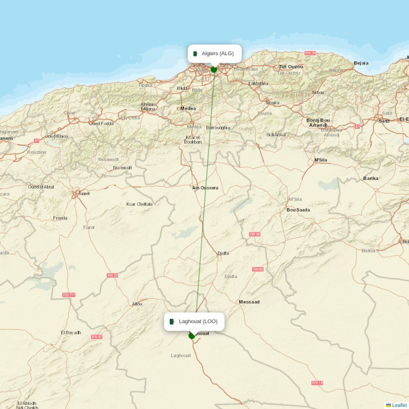 Route map over LOO airport
