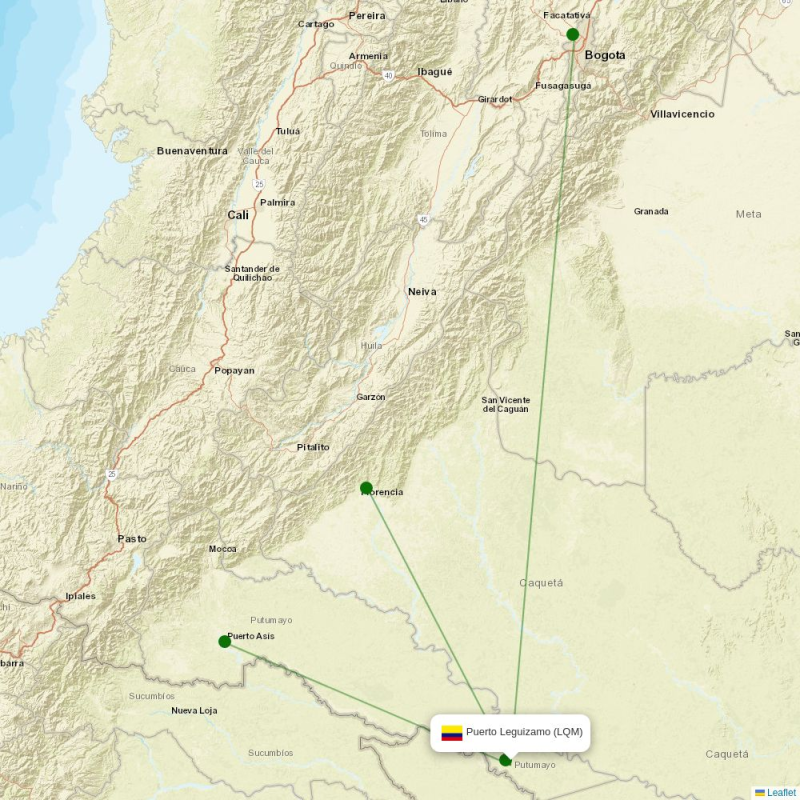 Route map over LQM airport
