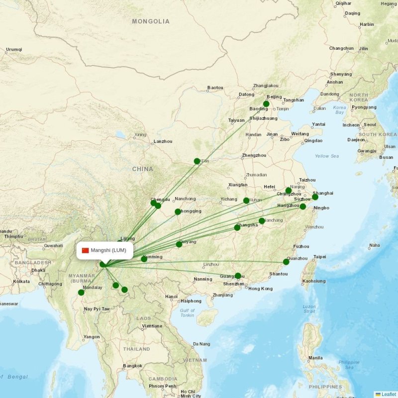 Route map over LUM airport