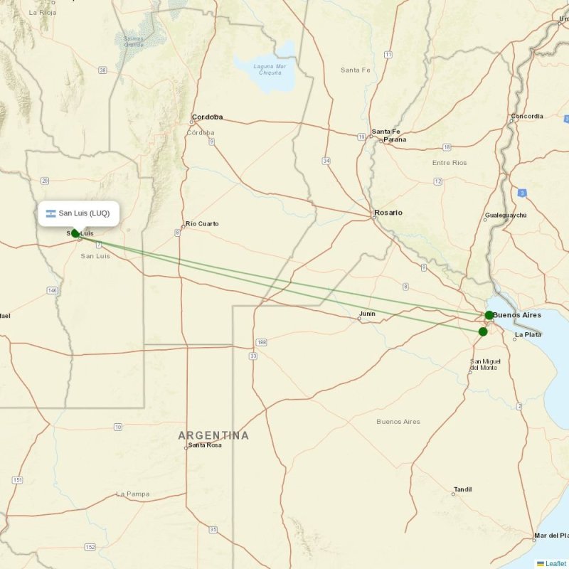 Route map over LUQ airport