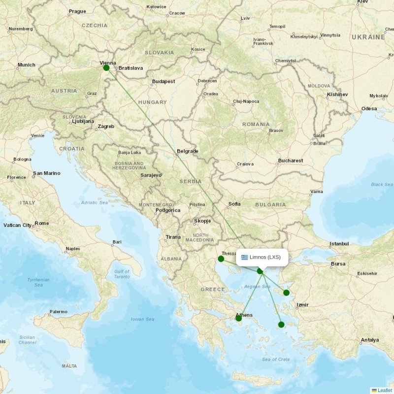Route map over LXS airport