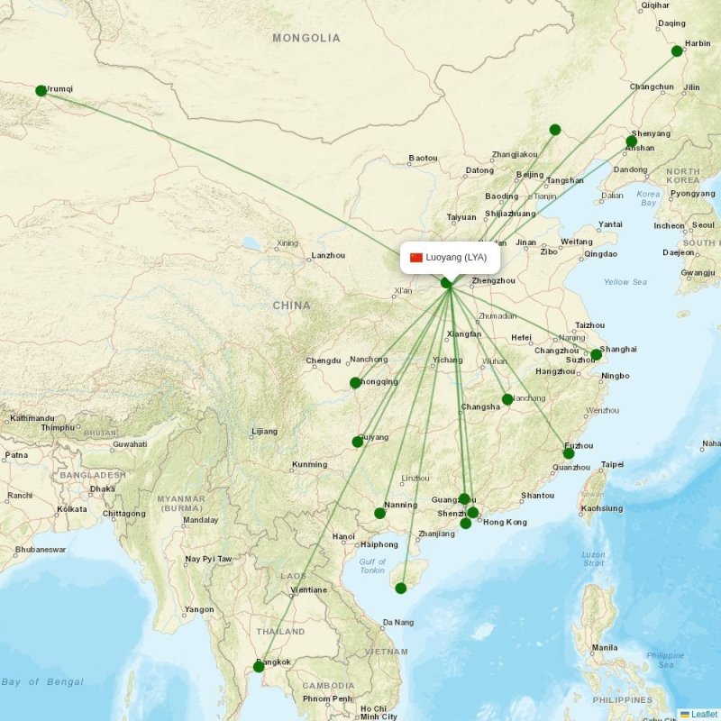 Route map over LYA airport