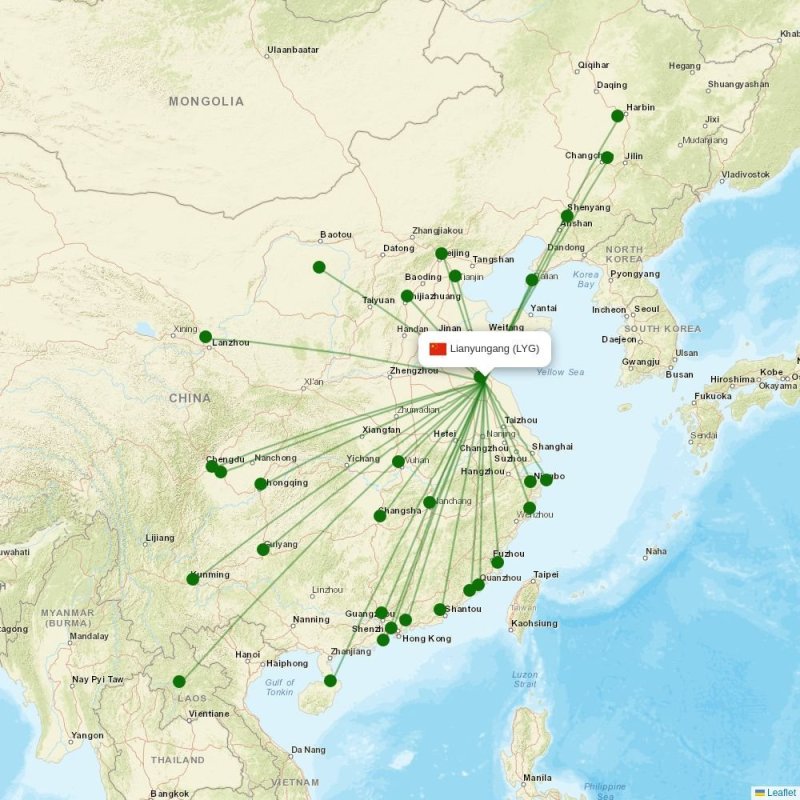Route map over LYG airport
