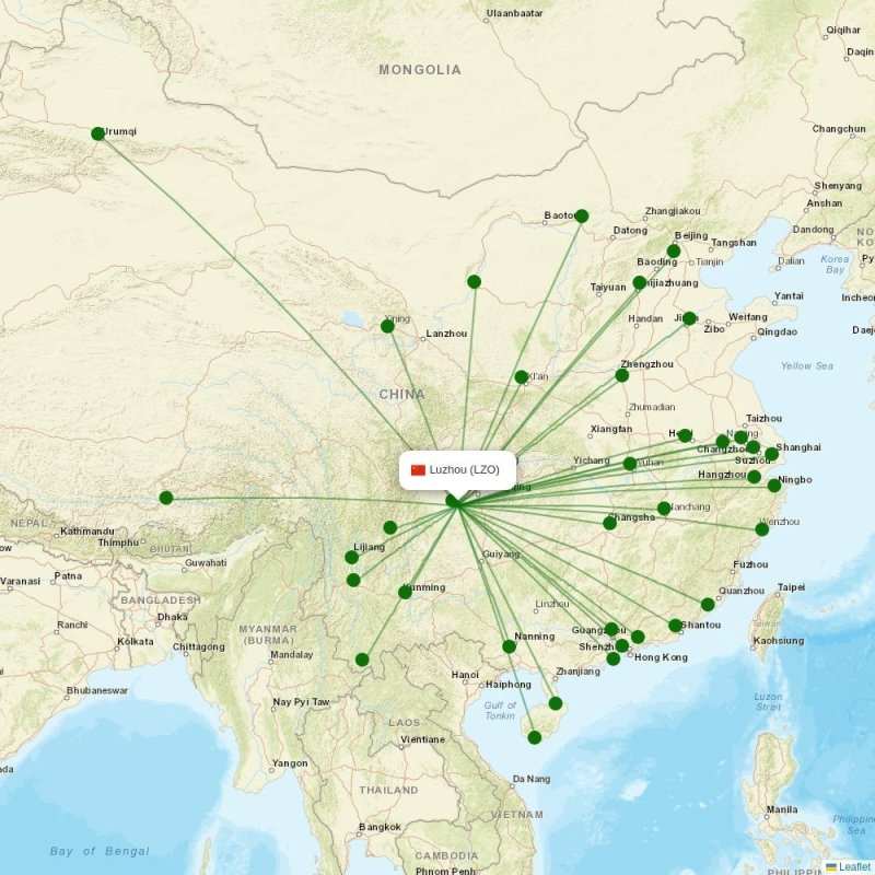 Route map over LZO airport