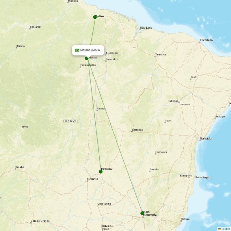 Route map over MAB airport