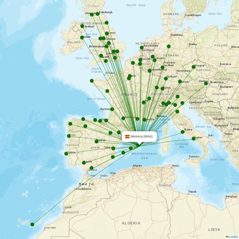 Route map over MAH airport