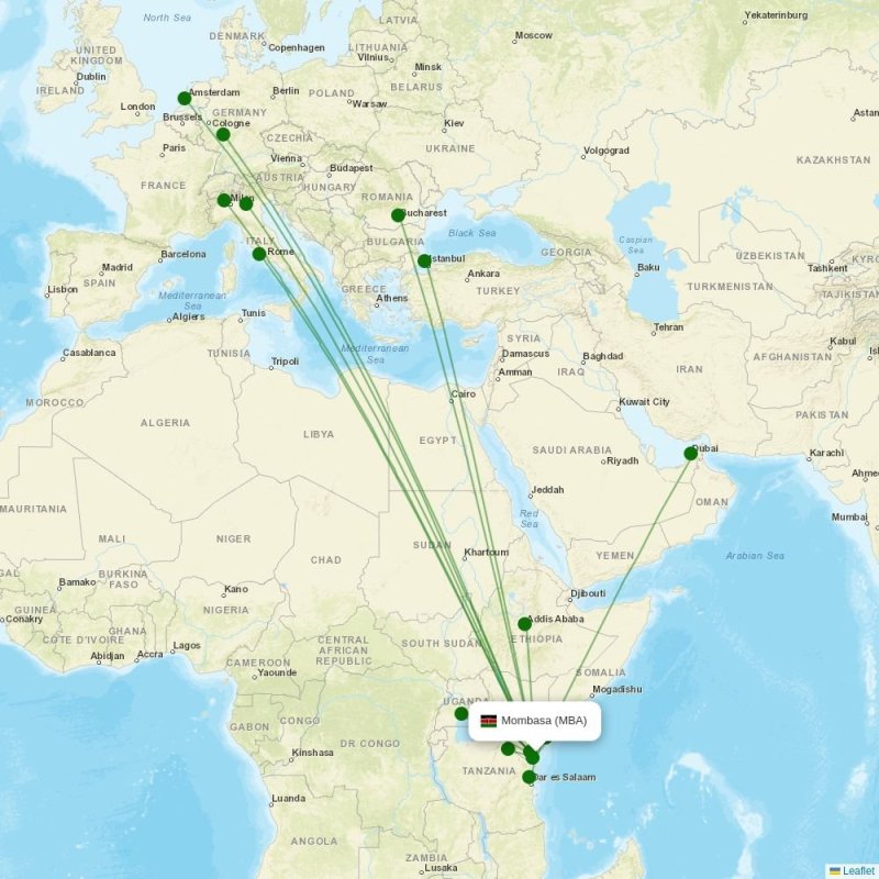 Route map over MBA airport