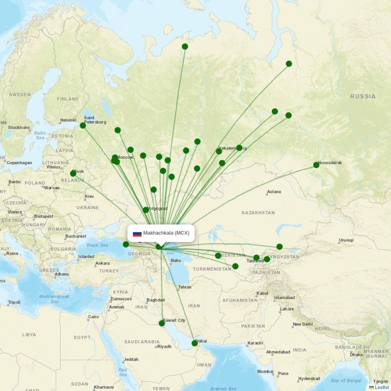 Route map over MCX airport