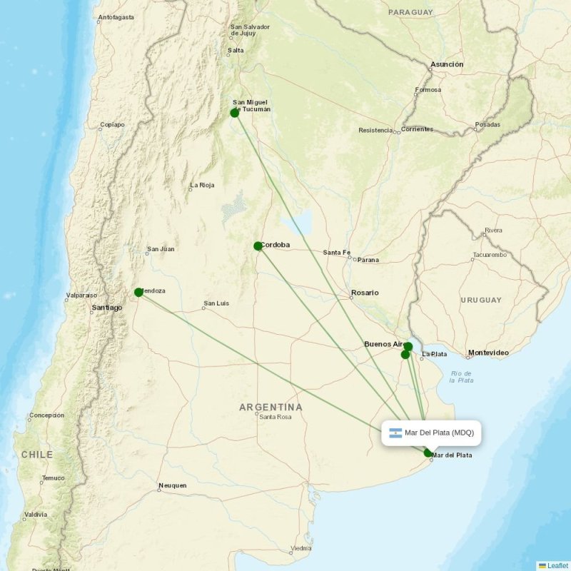 Route map over MDQ airport