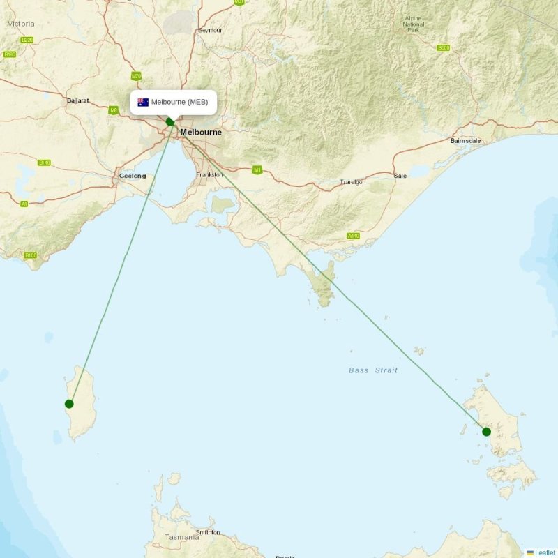 Route map over MEB airport