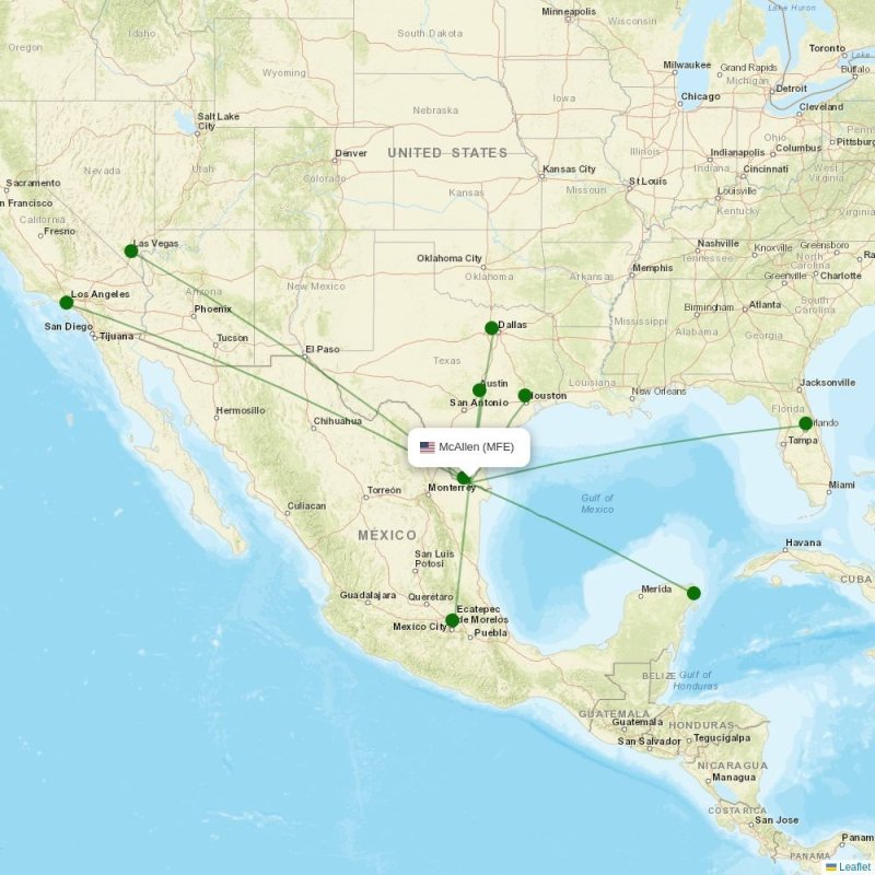 Route map over MFE airport