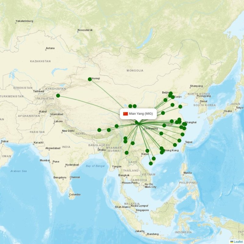 Route map over MIG airport