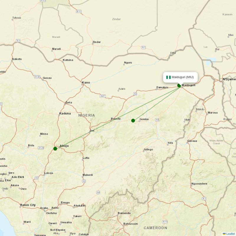 Route map over MIU airport