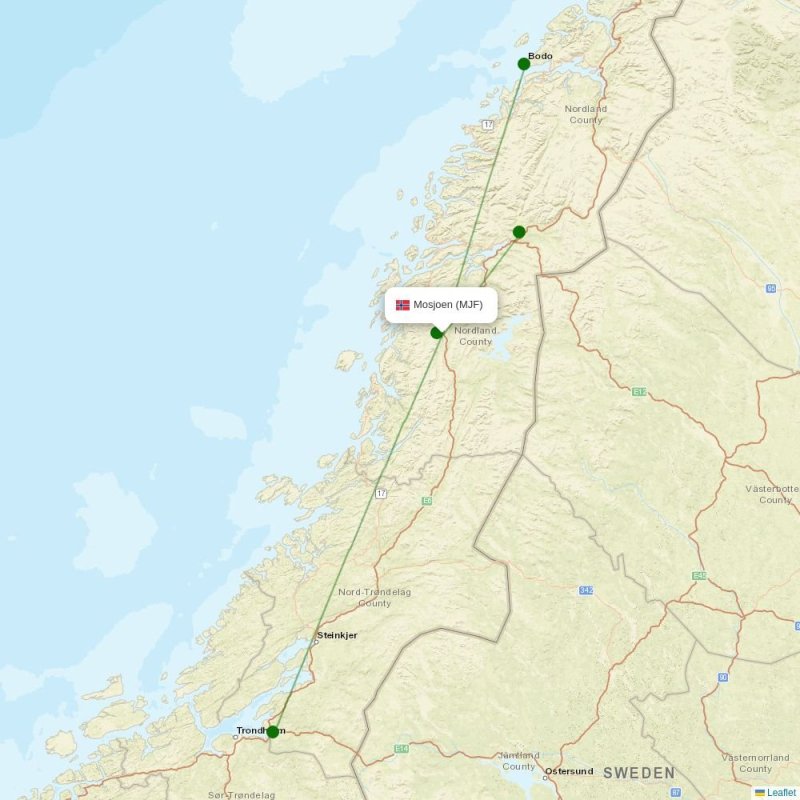 Route map over MJF airport