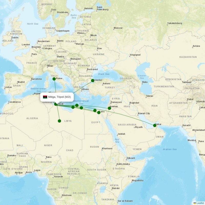 Route map over MJI airport