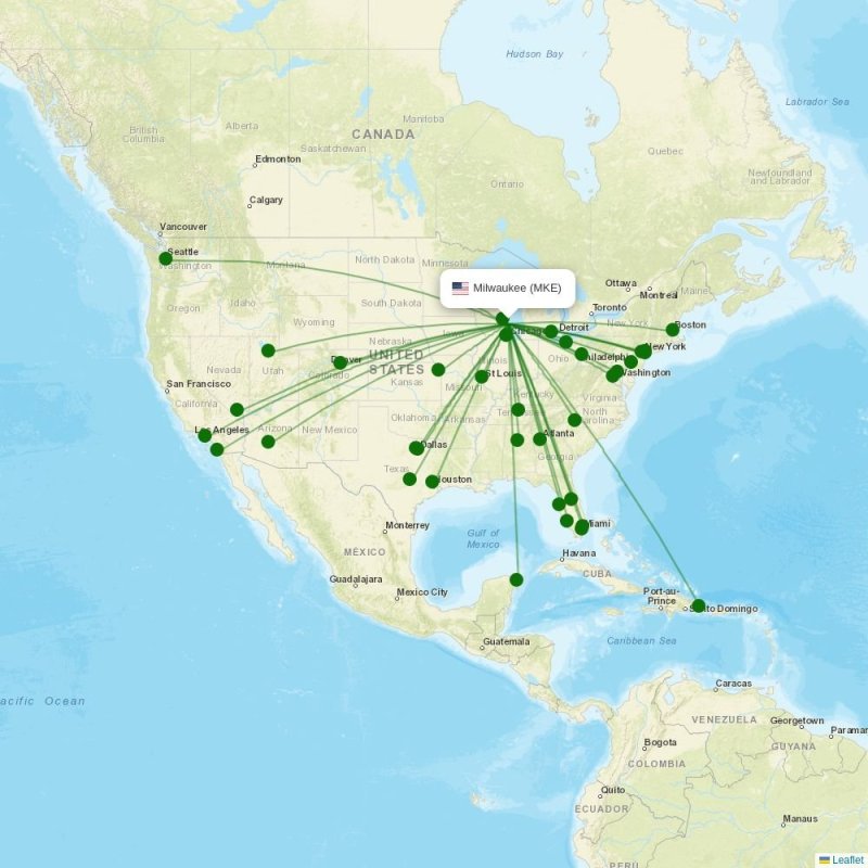 Route map over MKE airport