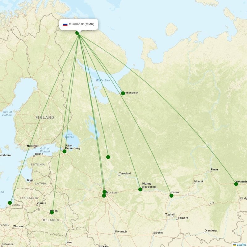 Route map over MMK airport
