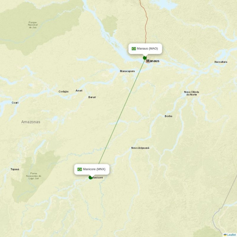 Route map over MNX airport