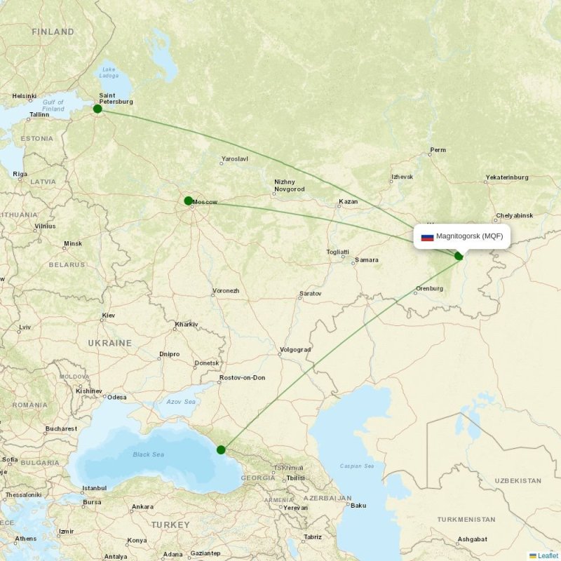 Route map over MQF airport