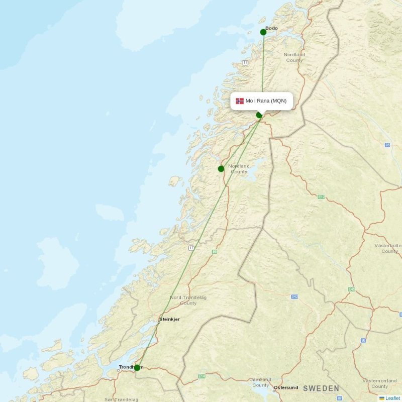 Route map over MQN airport