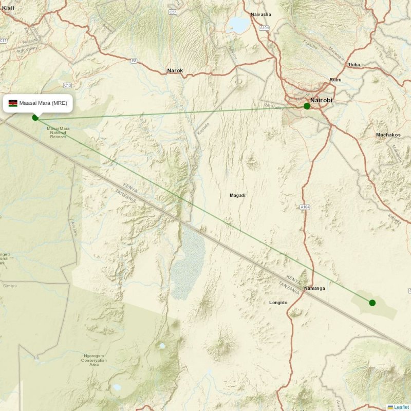 Route map over MRE airport