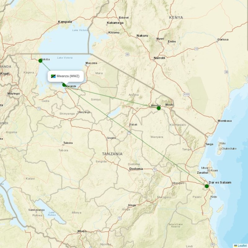 Route map over MWZ airport