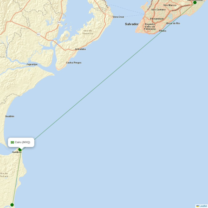 Route map over MXQ airport