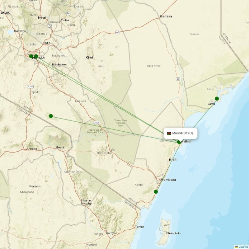 Route map over MYD airport