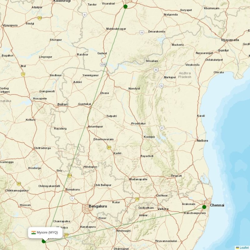Route map over MYQ airport