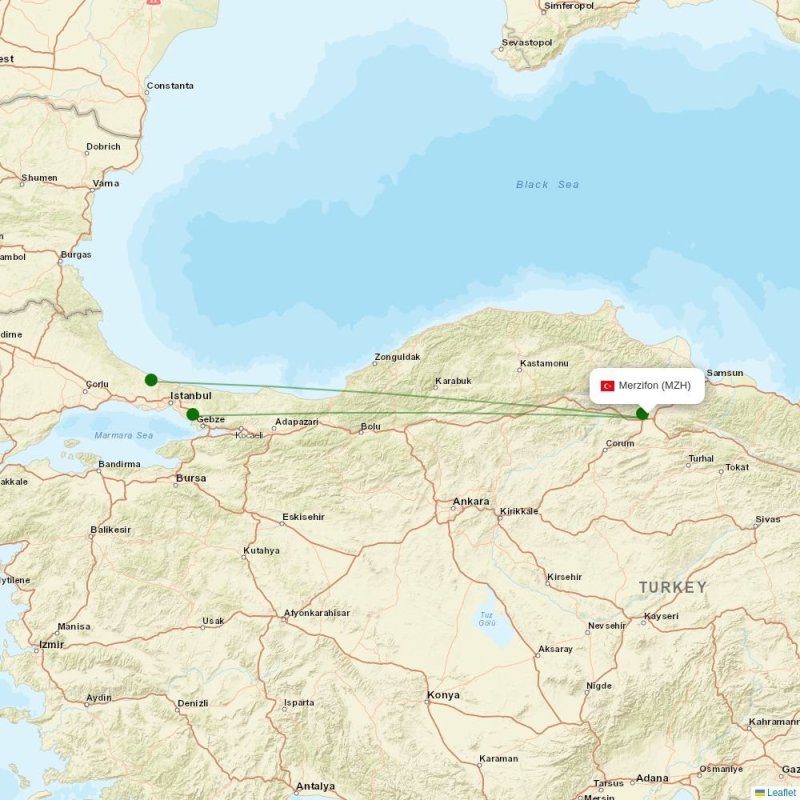 Route map over MZH airport