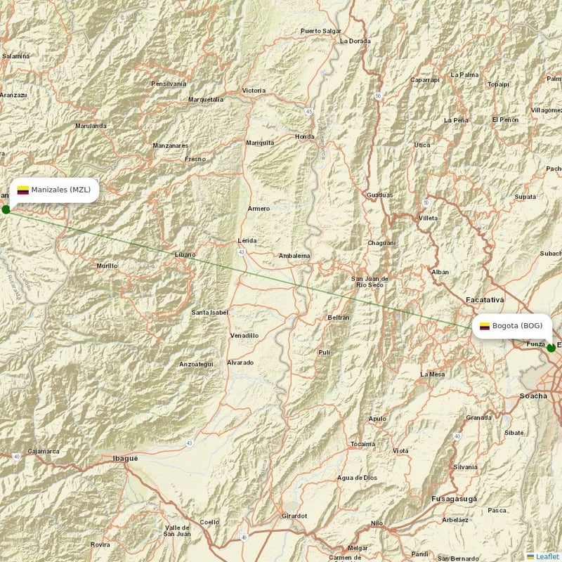 Route map over MZL airport