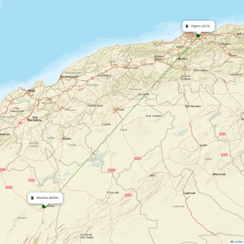 Route map over MZW airport