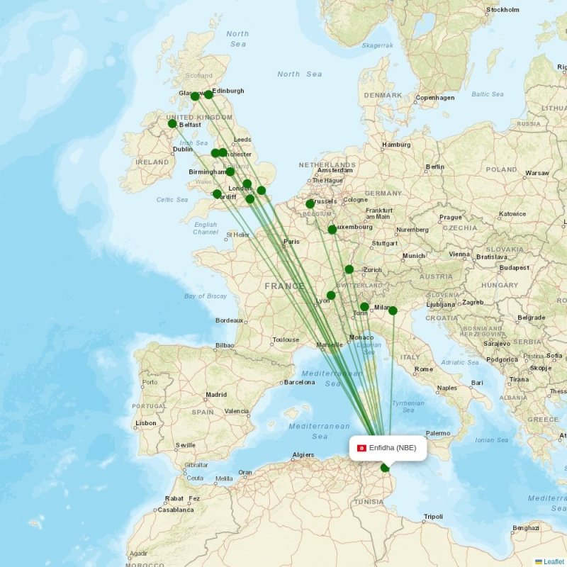 Route map over NBE airport