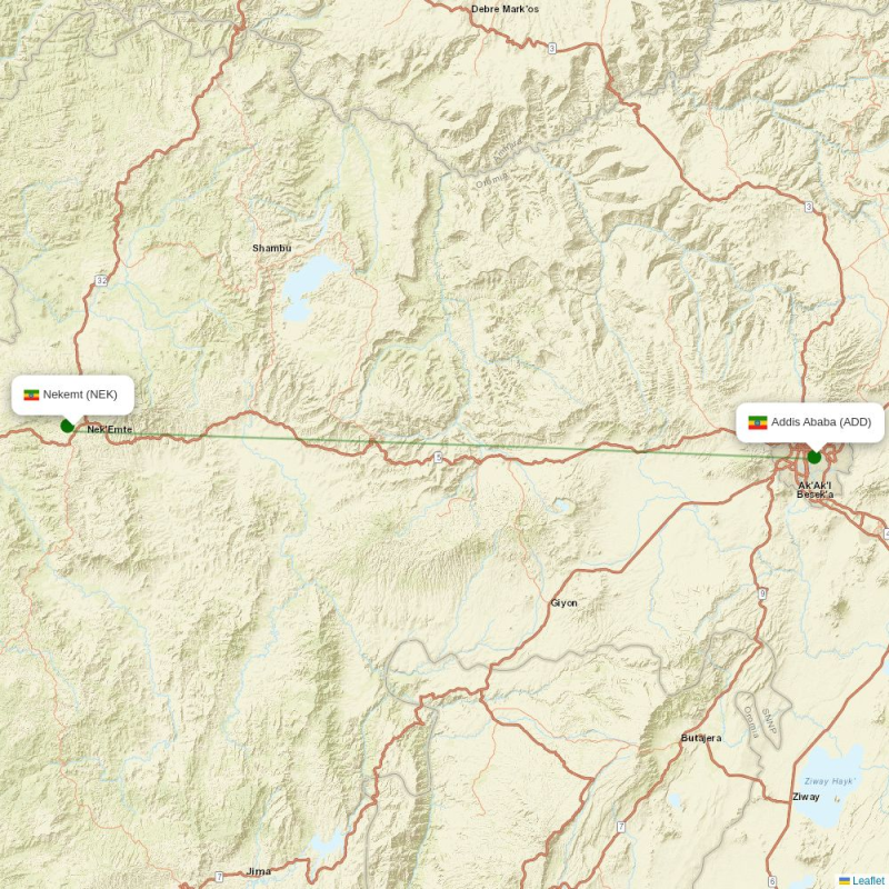 Route map over NEK airport